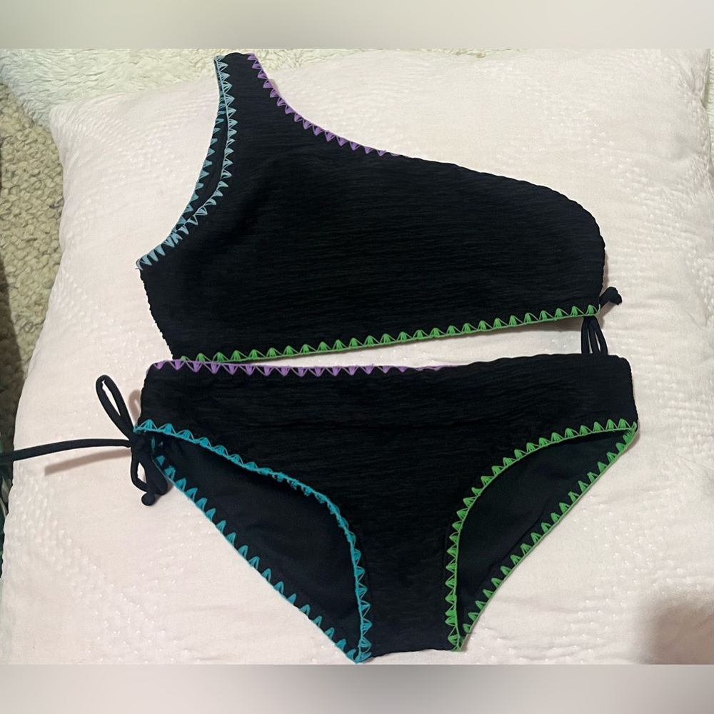 Black One Shoulder Kids Bikini